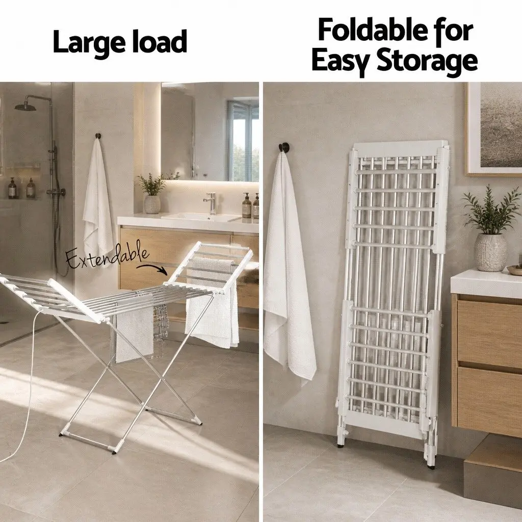Electric Heated Towel Rail Rack Foldable Portable Clothes Drying Stand 18 Rods