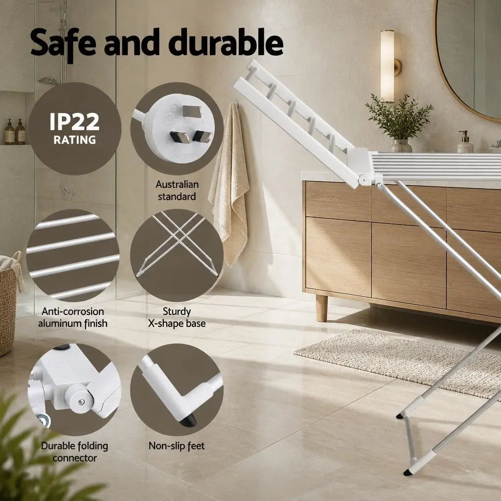 Electric Heated Towel Rail Rack Foldable Portable Clothes Drying Stand 18 Rods