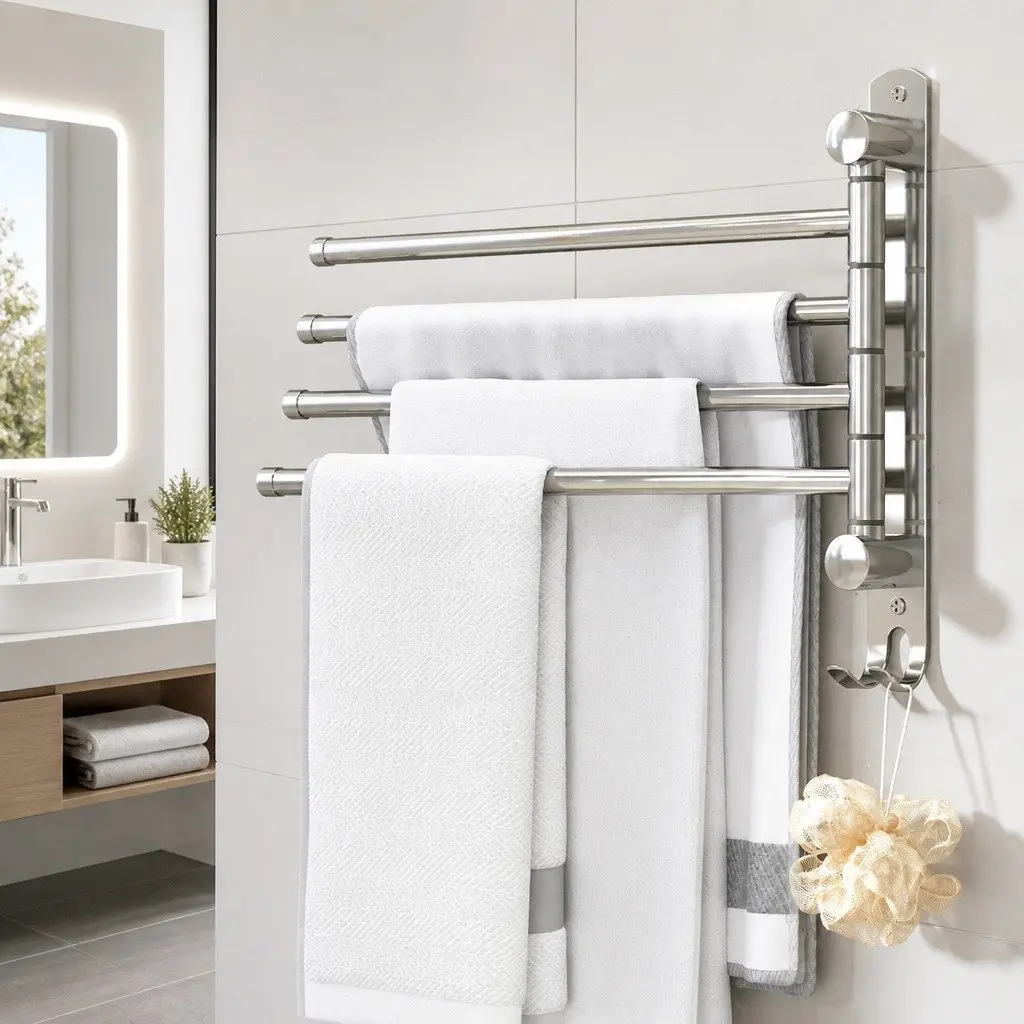 Stainless Steel Towel Rail Wall Mounted Bathroom Holder 4 Bars 36 x 25 x 3cm