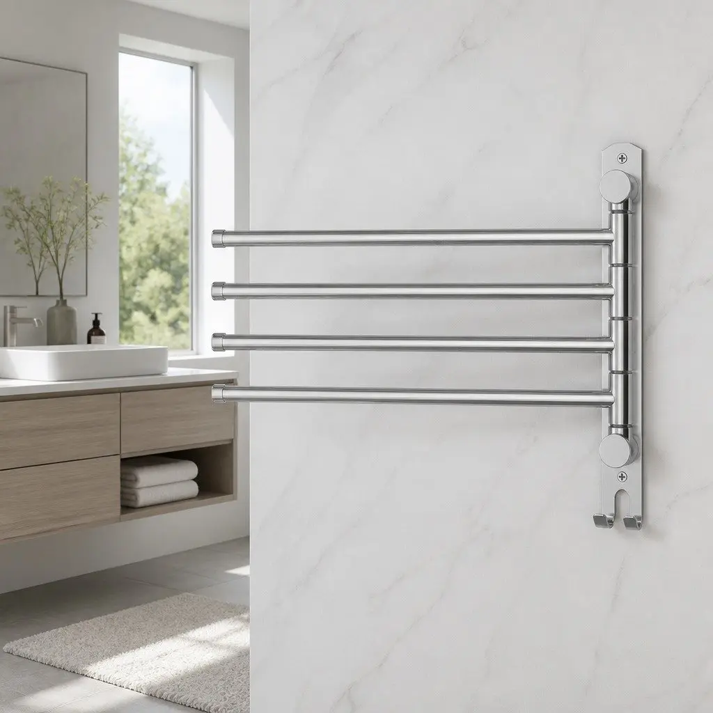 Stainless Steel Towel Rail Wall Mounted Bathroom Holder 4 Bars 36 x 25 x 3cm
