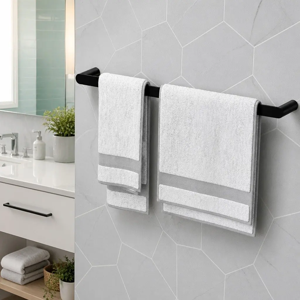 Towel Rack Holder Wall Mounted 600mm Black Stainless Steel Bathroom Kitchen Laundry