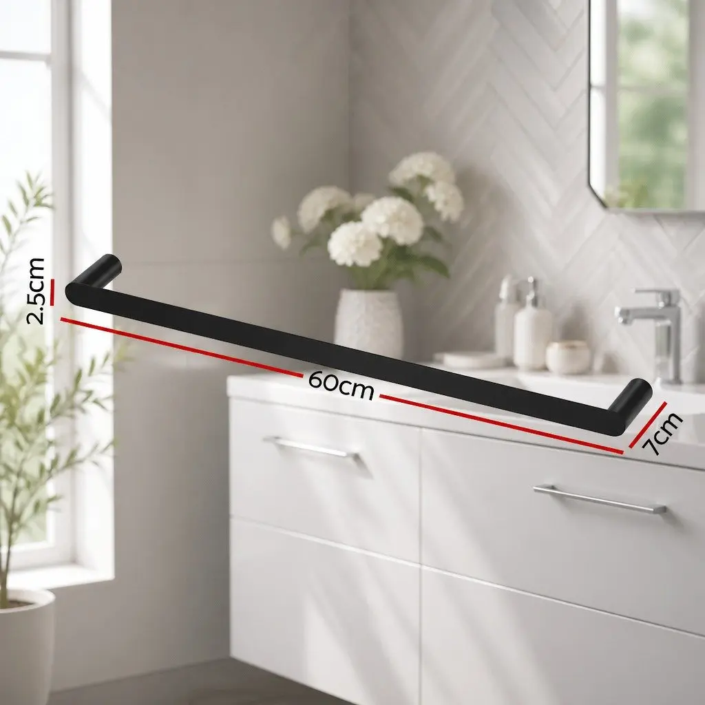 Towel Rack Holder Wall Mounted 600mm Black Stainless Steel Bathroom Kitchen Laundry