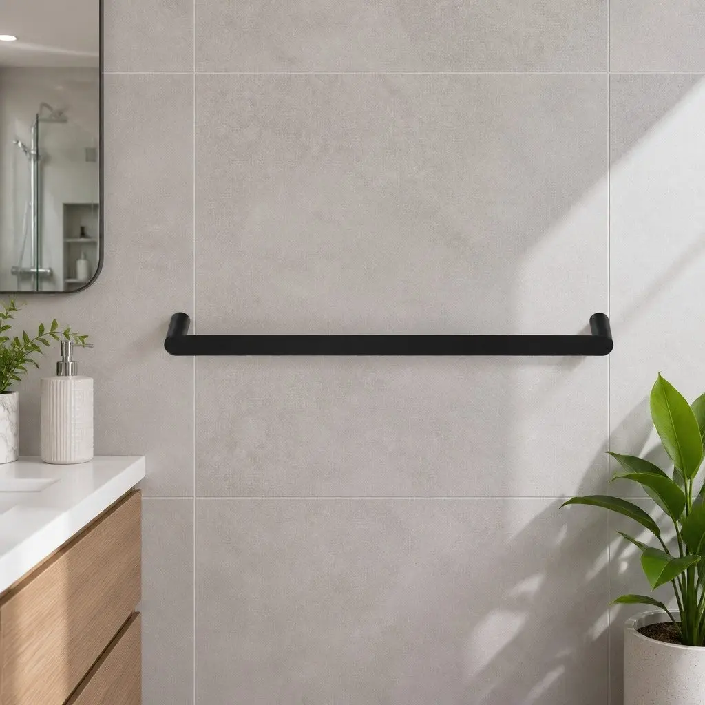 Towel Rack Holder Wall Mounted 600mm Black Stainless Steel Bathroom Kitchen Laundry