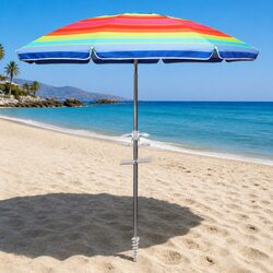 Beach Umbrella 2.2M Outdoor Patio Shade Portable Sand Anchor UV Protection
