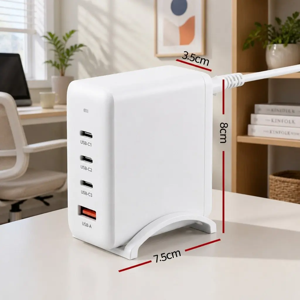 USB C Charger 100W Fast Charging Station 4 Port Desktop GaN Power Adapter White