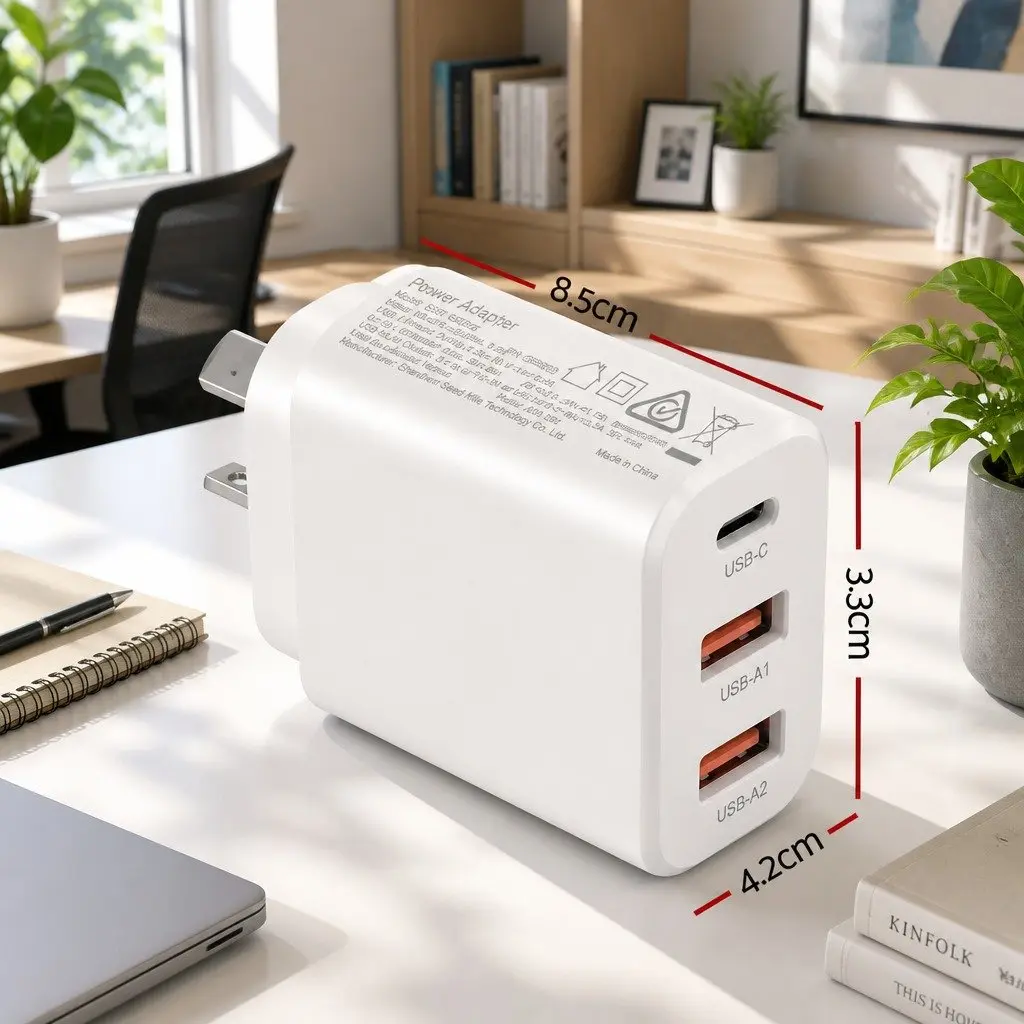 USB C Charger Wall Adapter 30W Fast Charging 3 Port for Home Office Travel White