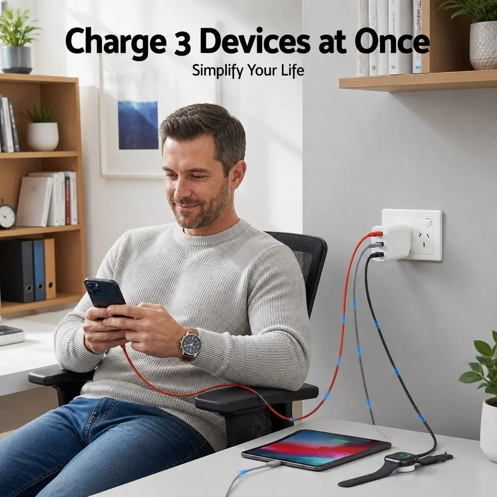 USB C Charger Wall Adapter 30W Fast Charging 3 Port for Home Office Travel White