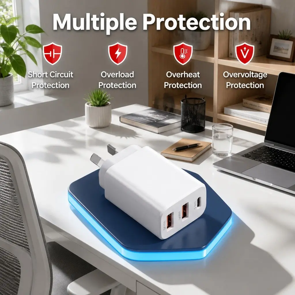USB C Charger Wall Adapter 30W Fast Charging 3 Port for Home Office Travel White