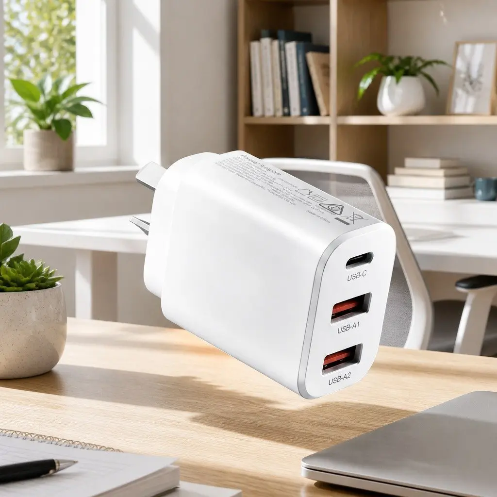 USB C Charger Wall Adapter 30W Fast Charging 3 Port for Home Office Travel White
