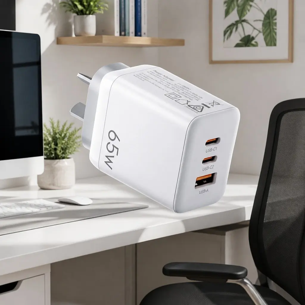 USB C Wall Charger 65W Fast Charging 3 Port PD Adapter Travel Power Block White