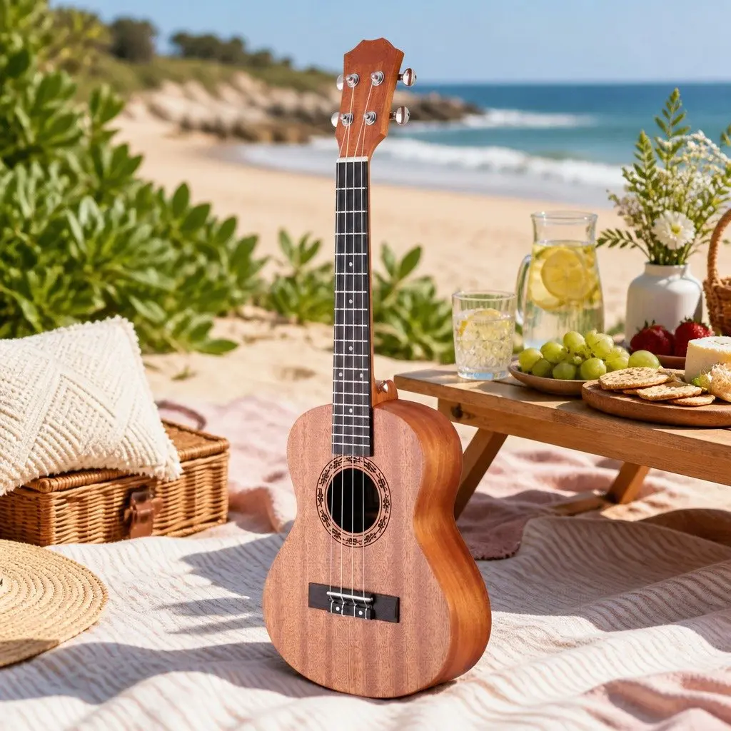 Concert Ukulele 23 Inch Mahogany Natural Beginner Starter Kit With Carry Bag