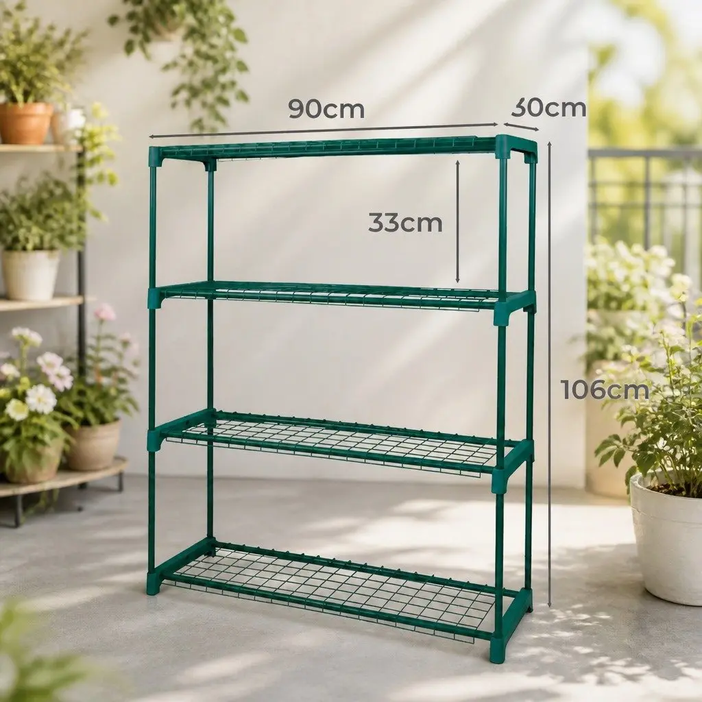 4 Tier Plant Stand Shelves Indoor Outdoor Metal Storage Rack 90cm W x 31cm D x 106cm H