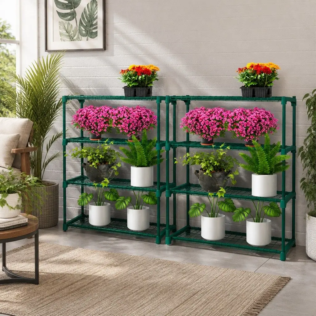 4 Tier Plant Stand Shelves Indoor Outdoor Metal Storage Rack 90cm W x 31cm D x 106cm H