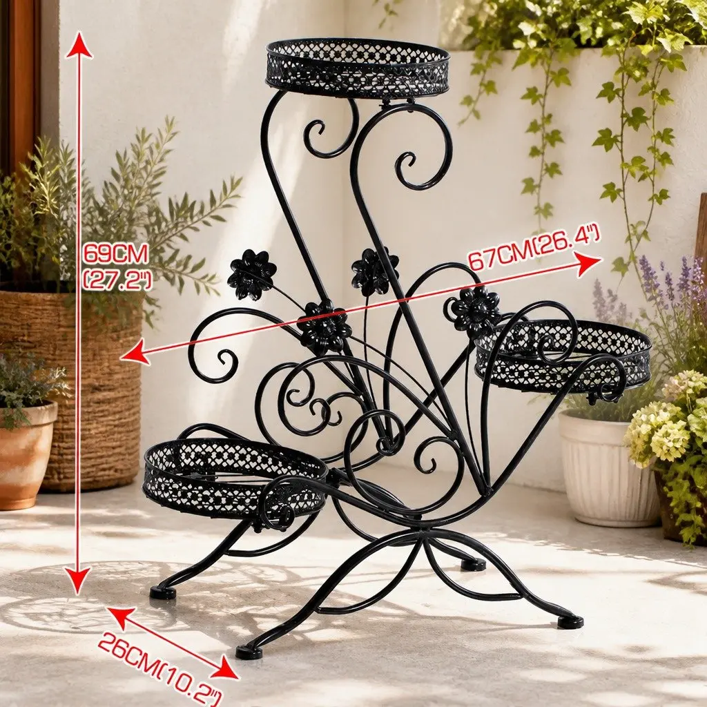 Metal Plant Stand Indoor Outdoor Steel Frame Pot Display Shelf Stand Black