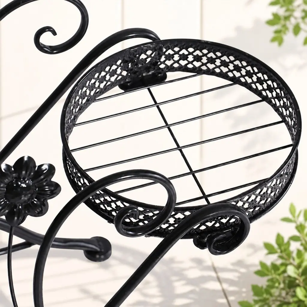 Metal Plant Stand Indoor Outdoor Steel Frame Pot Display Shelf Stand Black