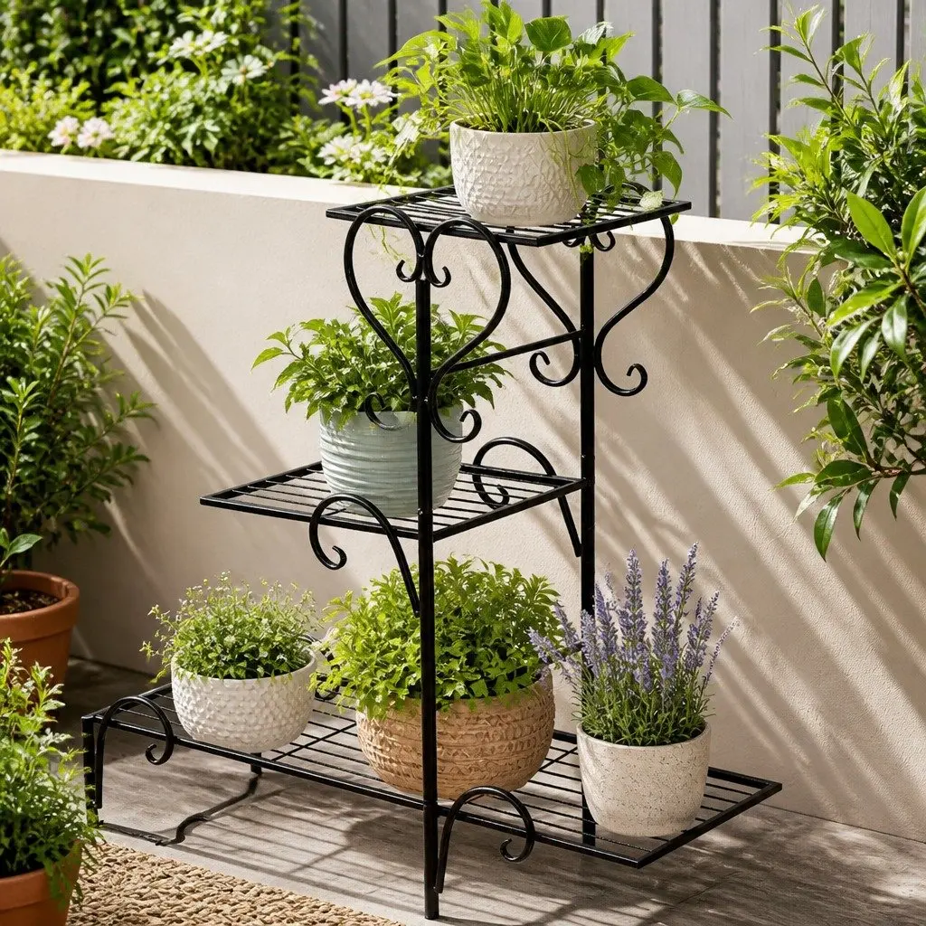 5 Tier Plant Stand Metal Steel Indoor Outdoor Garden Flower Pot Display Shelves 88cm W x 25cm D x 100cm H