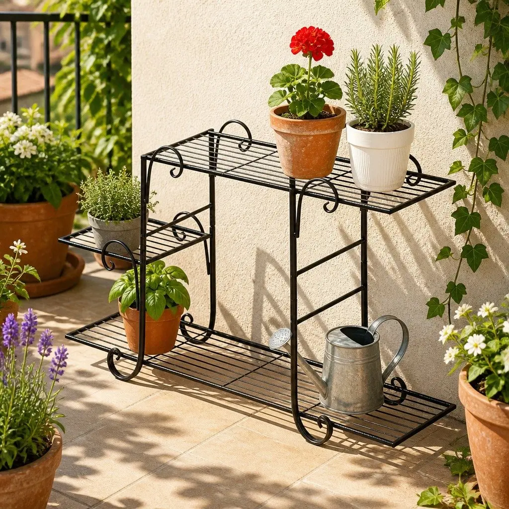 5 Tier Plant Stand Metal Steel Indoor Outdoor Garden Flower Pot Display Shelves 88cm W x 25cm D x 100cm H