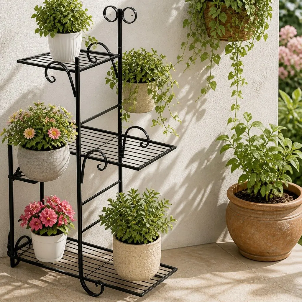 5 Tier Plant Stand Metal Steel Indoor Outdoor Garden Flower Pot Display Shelves 88cm W x 25cm D x 100cm H