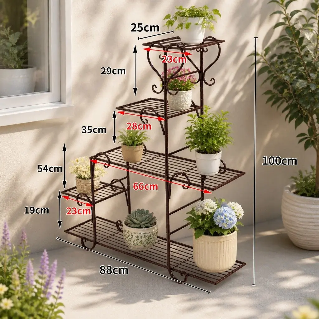 5 Tier Metal Plant Stand Indoor Outdoor Garden Balcony Patio Flower Pot Shelf