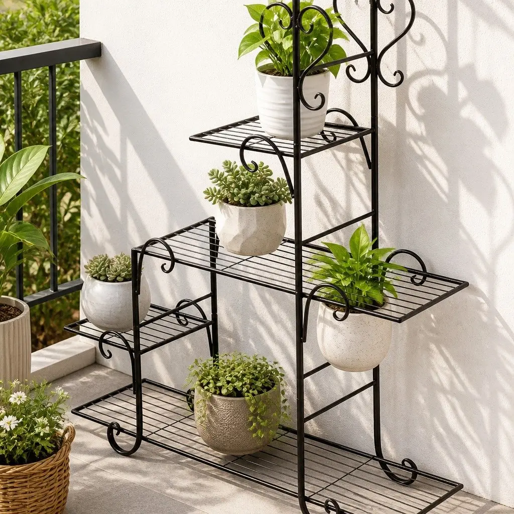 5 Tier Metal Plant Stand Indoor Outdoor Garden Balcony Patio Flower Pot Shelf