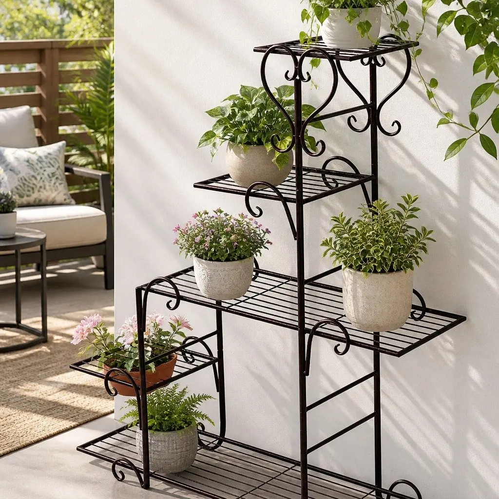 5 Tier Metal Plant Stand Indoor Outdoor Garden Balcony Patio Flower Pot Shelf