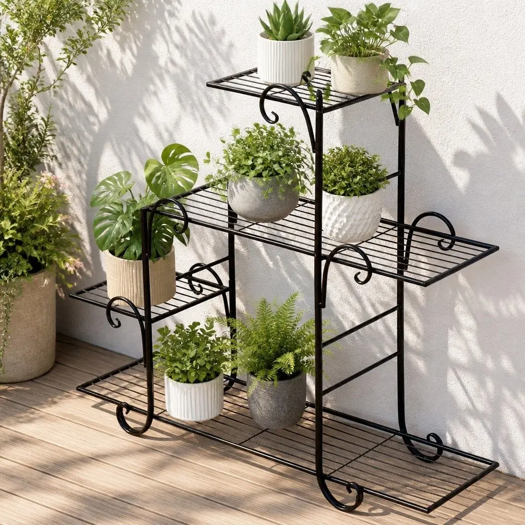 5 Tier Metal Plant Stand Indoor Outdoor Garden Balcony Patio Flower Pot Shelf