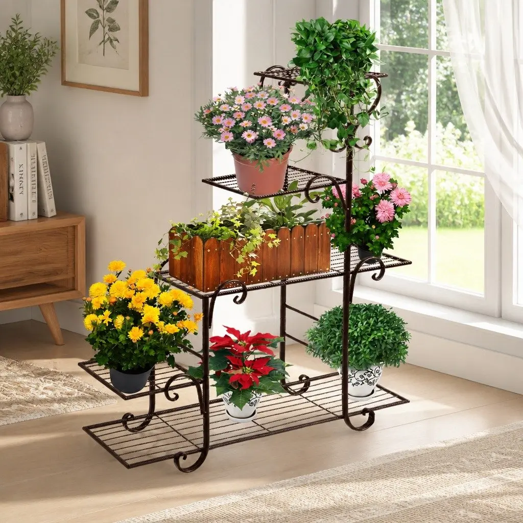 5 Tier Metal Plant Stand Indoor Outdoor Garden Balcony Patio Flower Pot Shelf