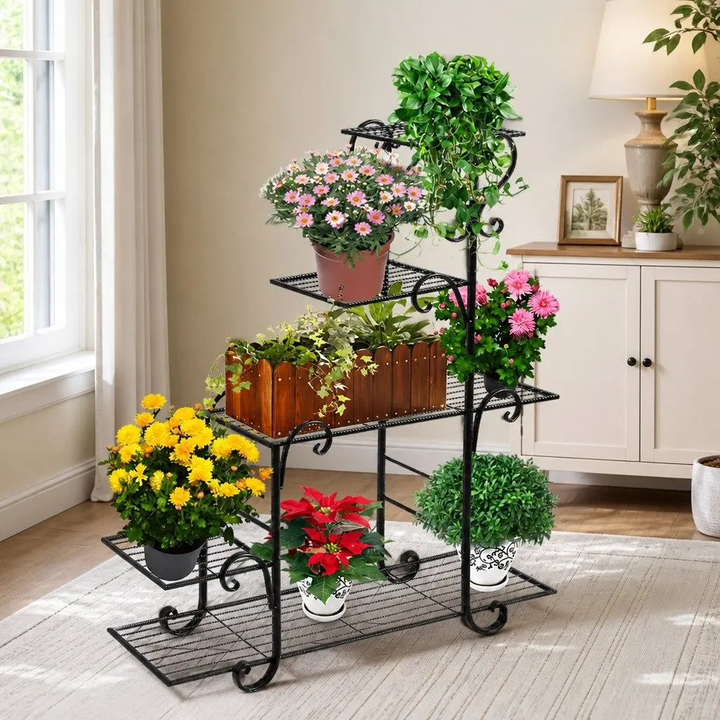 5 Tier Metal Plant Stand Indoor Outdoor Garden Balcony Patio Flower Pot Shelf