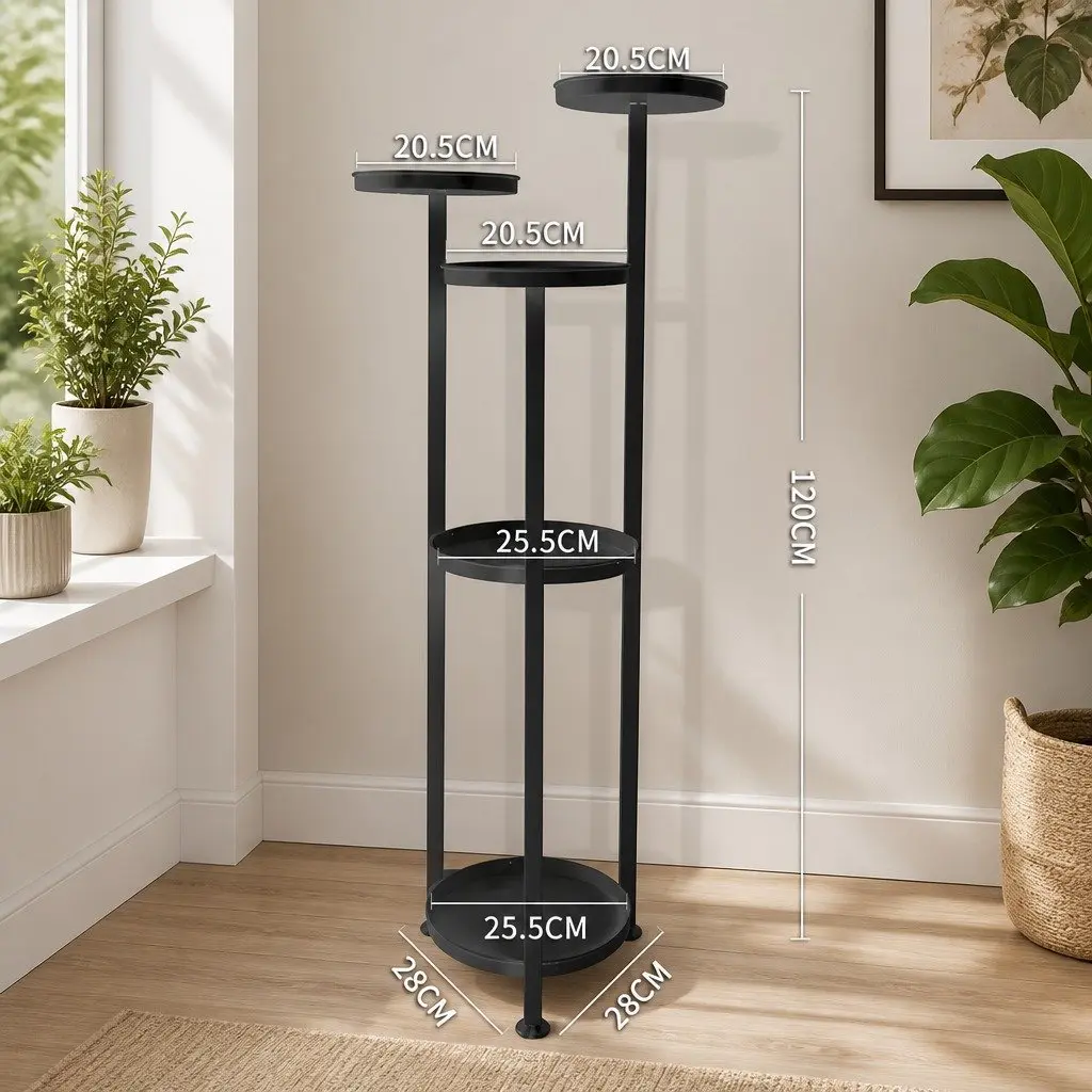 5 Tier Plant Stand Indoor Outdoor Black Metal Display Shelf Large