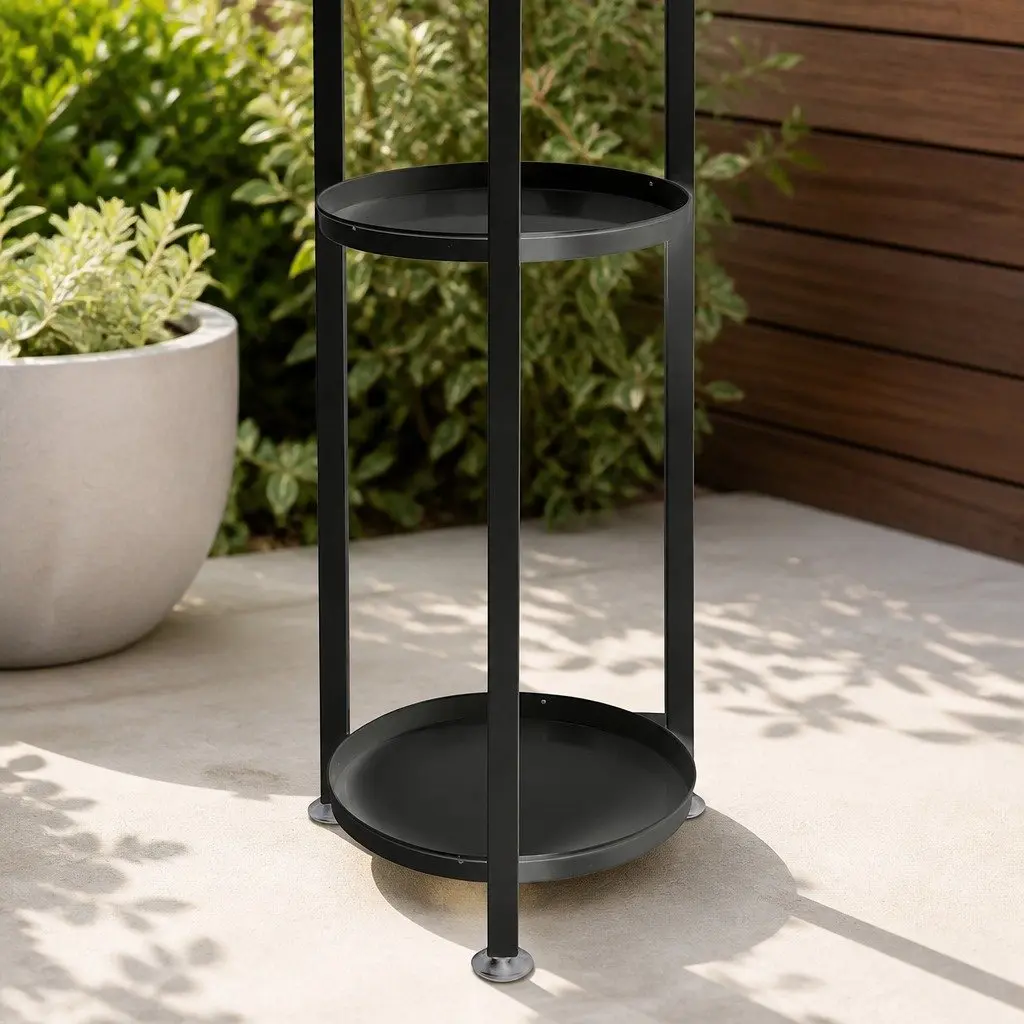 5 Tier Plant Stand Indoor Outdoor Black Metal Display Shelf Large