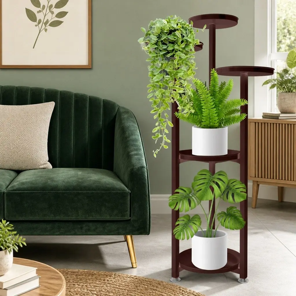 5 Tier Metal Plant Stand for Indoor Outdoor Use Bronze Space Saving Vertical Storage