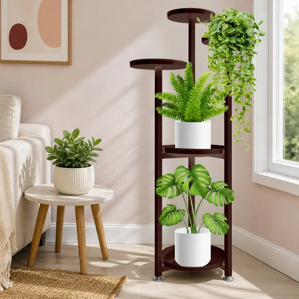 5 Tier Metal Plant Stand for Indoor Outdoor Use Bronze Space Saving Vertical Storage