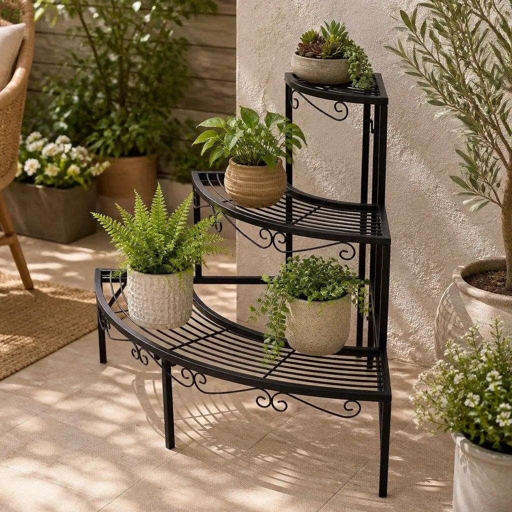 3-Tier Plant Stand Indoor Outdoor Metal Flower Pot Rack Shelf Storage