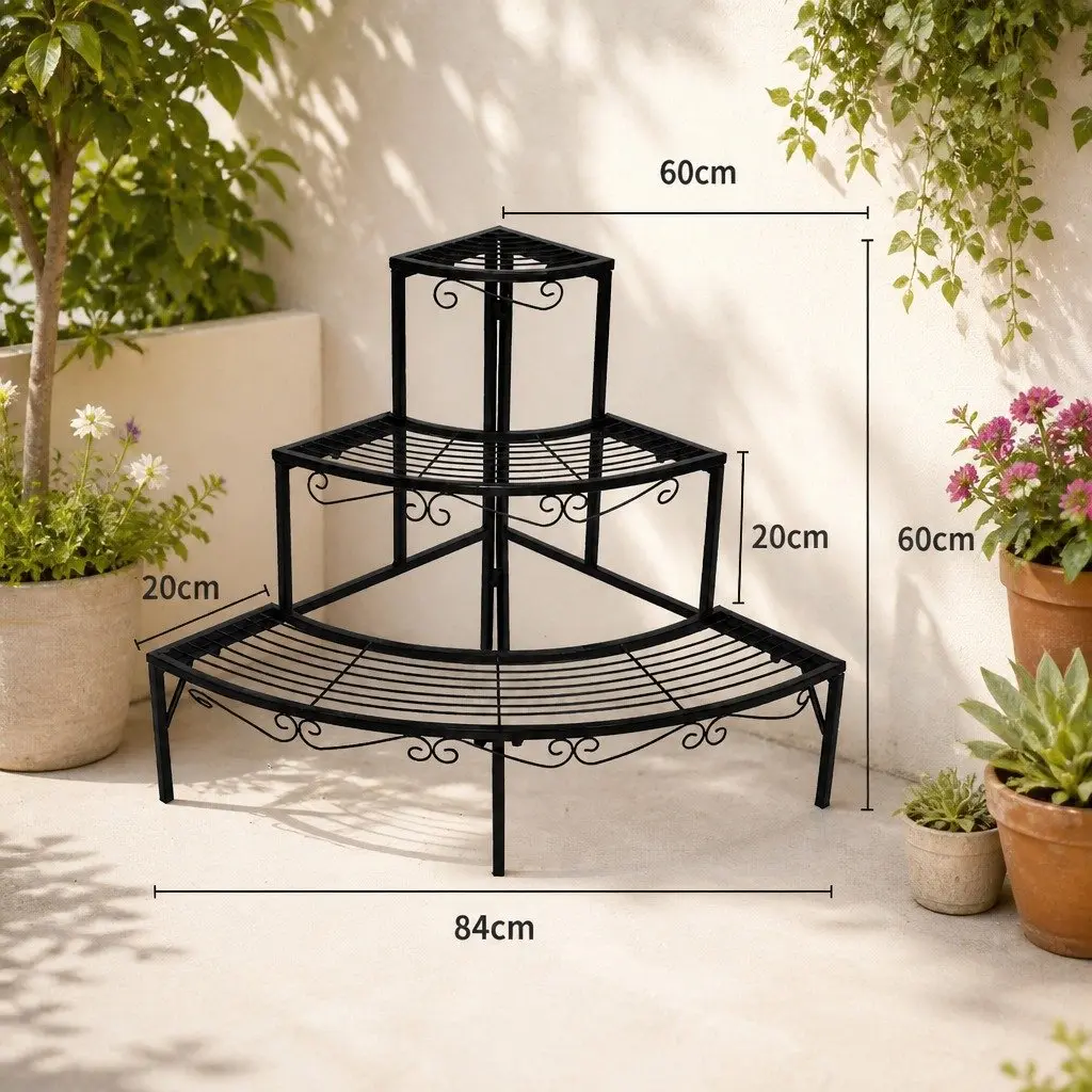 3-Tier Plant Stand Indoor Outdoor Metal Flower Pot Rack Shelf Storage