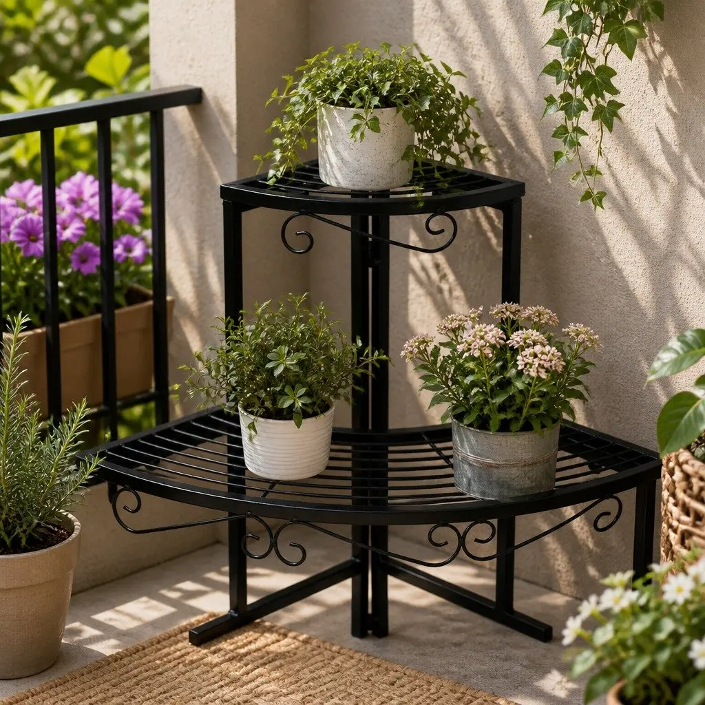 3-Tier Plant Stand Indoor Outdoor Metal Flower Pot Rack Shelf Storage