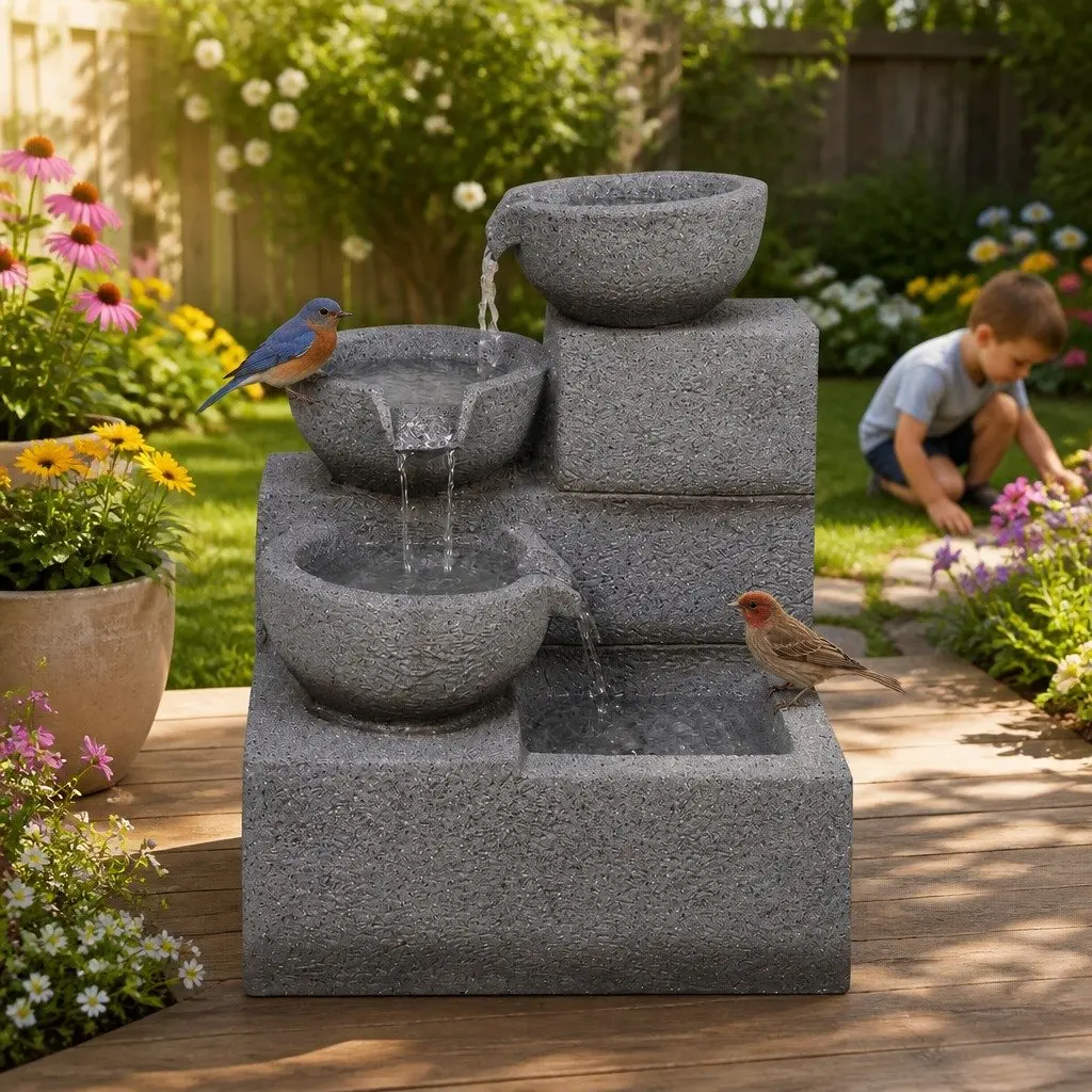 Electric Fountain Water Bird Bath Garden Outdoor Indoor Resin Sculpture Feature