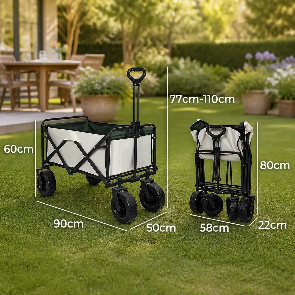 Collapsible Garden Trolley Wagon 150kg Capacity Foldable Camping Cart Beige