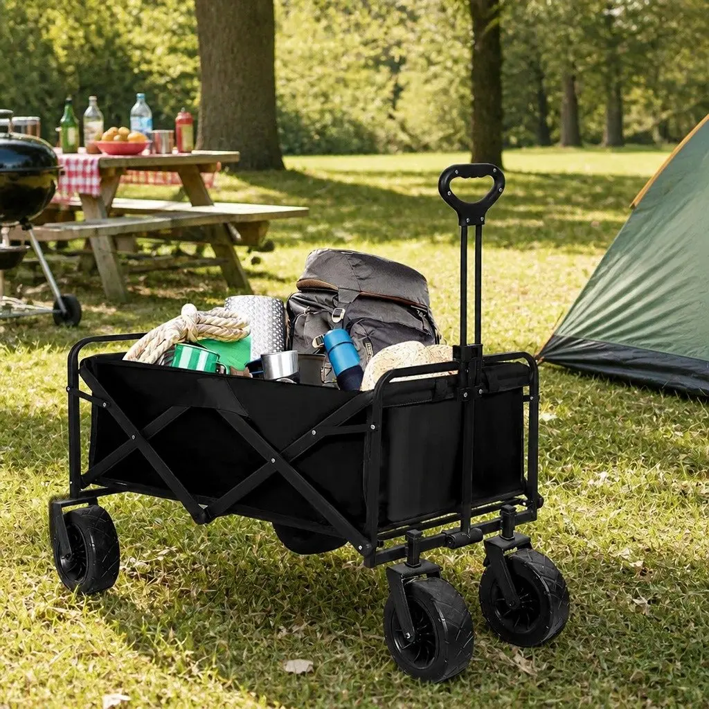 Foldable Wagon Trolley for Camping and Gardening Black 90cm x 50cm x 60cm