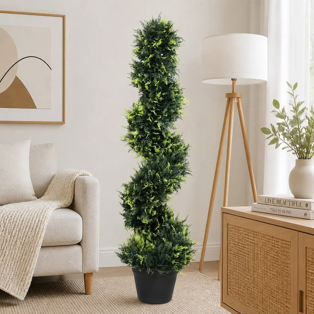 Artificial Spiral Cedar Tree 100cm Indoor Outdoor Faux Greenery Decor 2 Pack