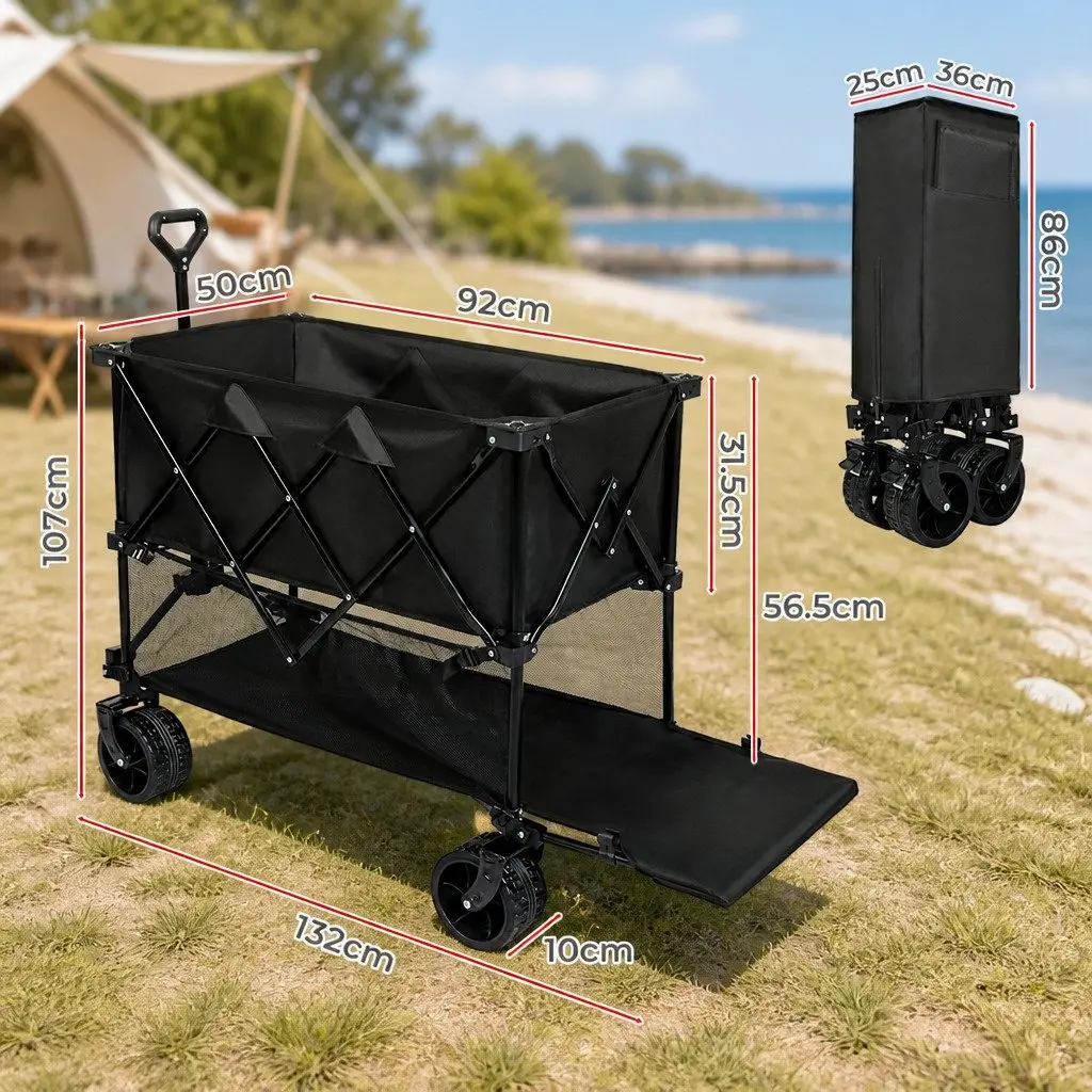 Folding Wagon Cart with Double Shelves