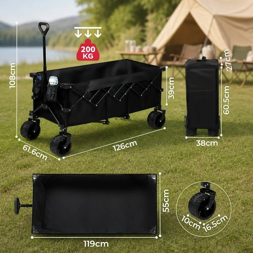 Folding Wagon Trolley Cart Outdoor Garden Utility 3-Tier with Wheels