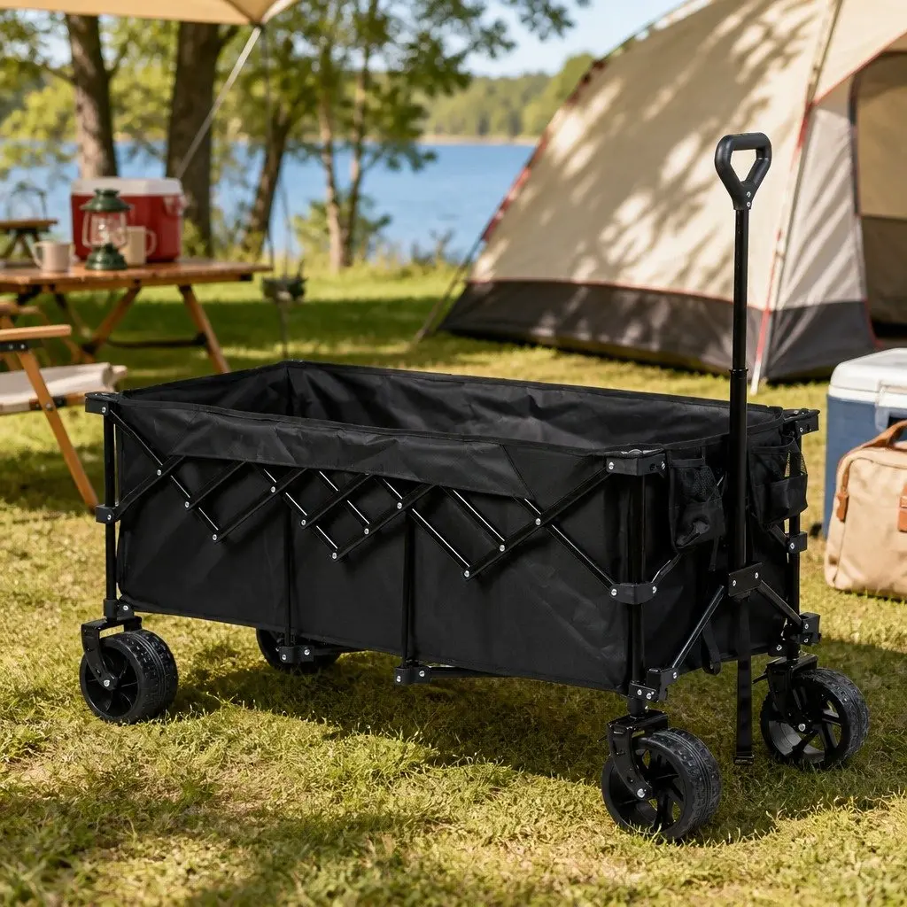 Folding Wagon Trolley Cart Outdoor Garden Utility 3-Tier with Wheels