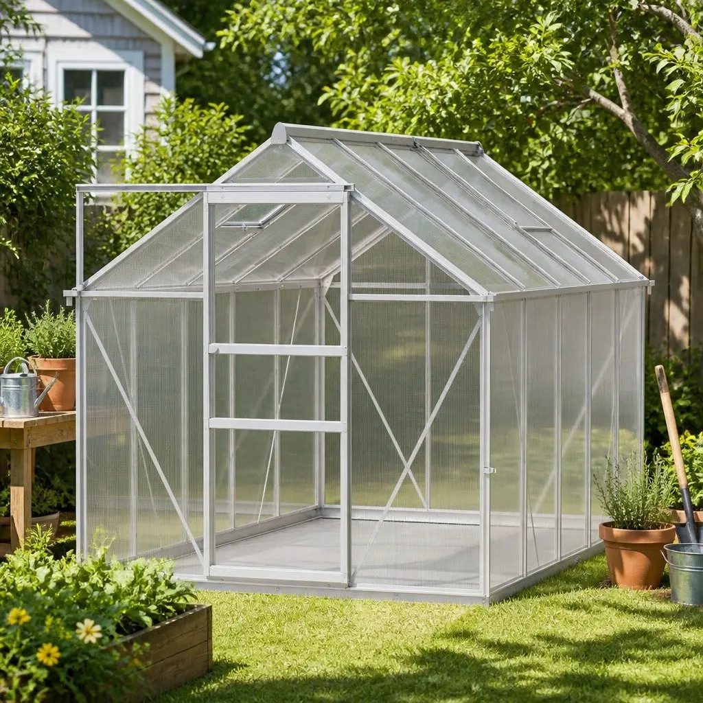 Aluminium Walk In Greenhouse Outdoor Large 3.16m x 1.9m x 1.95m Polycarbonate Garden Green House