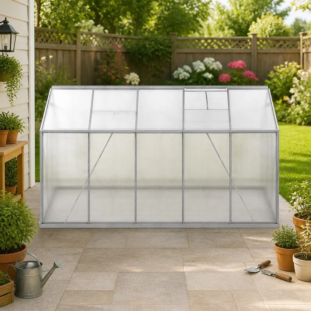 Aluminium Walk In Greenhouse Outdoor Large 3.16m x 1.9m x 1.95m Polycarbonate Garden Green House