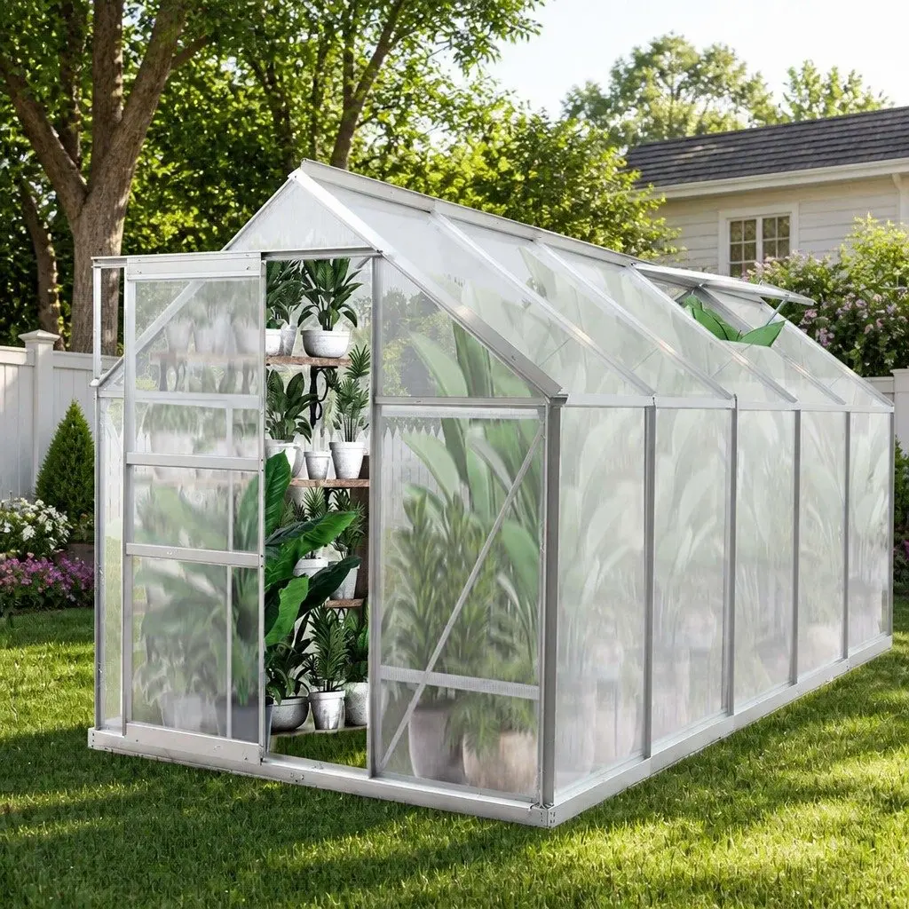 Aluminium Walk In Greenhouse Outdoor Large 3.16m x 1.9m x 1.95m Polycarbonate Garden Green House