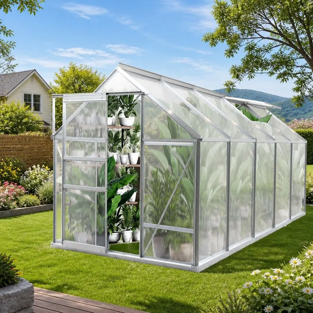 Aluminium Walk In Greenhouse Outdoor Large 3.16m x 1.9m x 1.95m Polycarbonate Garden Green House