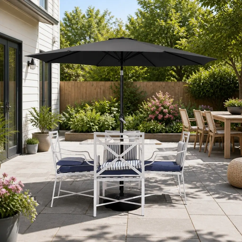 Outdoor Umbrella Garden Patio 2.7m Centre Post Octagonal Canopy Tilt Base