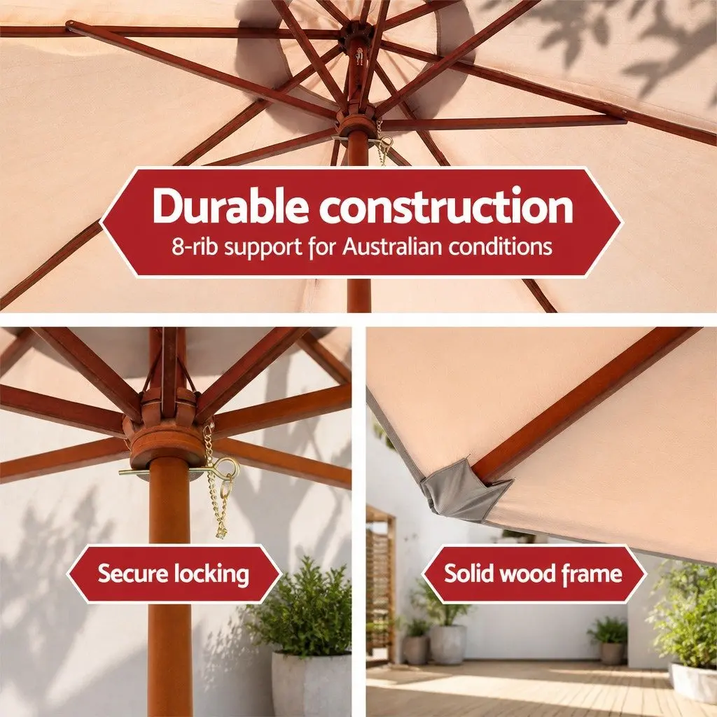 Outdoor Umbrella Garden 3m Octagonal Canopy Sun Shade with Base