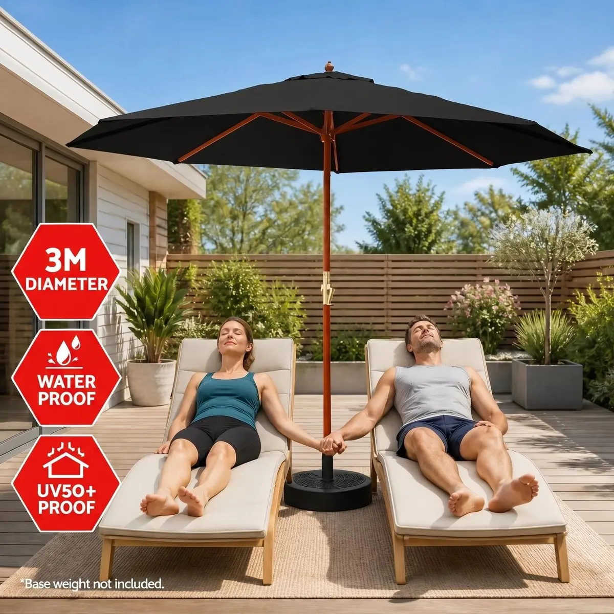 3m Outdoor Umbrella for Garden Deck Patio Shade Black