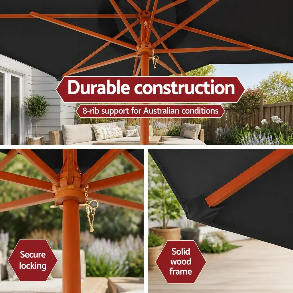 3m Outdoor Umbrella for Garden Deck Patio Shade Black
